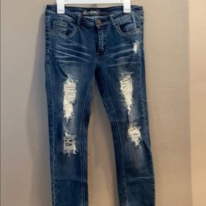 Machine Distressed Skinny Jeans